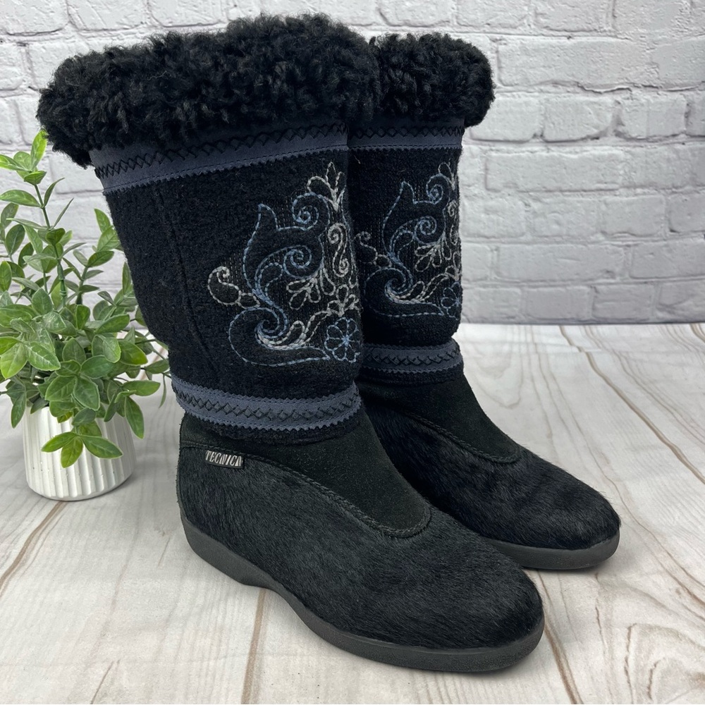 Tecnica Skandia Embroidered Italian Après-Ski Winter Fur Boots Sz EU 38 / US 7.5